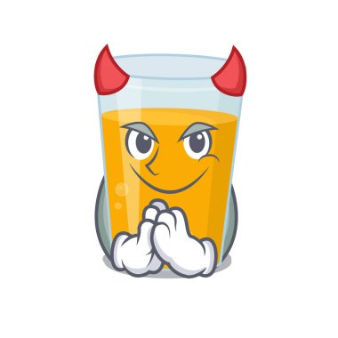 Şeytan çizgi film karakteri tasarımı konseptine bürünmüş bir bardak portakal suyu. Vektör illüstrasyonu