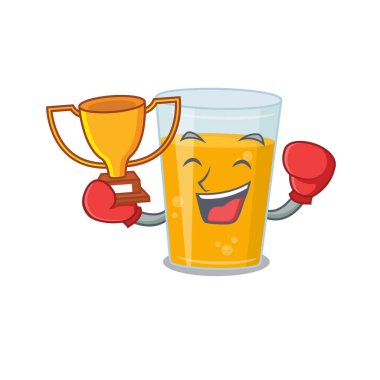 Portakal suyu karikatür tasarımı konseptinin zarif bir boks şampiyonu. Vektör illüstrasyonu