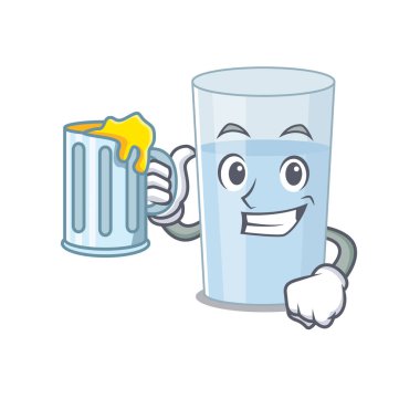 Bir bardak birayla bir bardak su karikatürü konsepti. Vektör illüstrasyonu