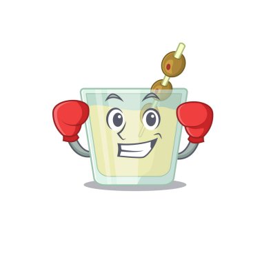 Sportif bir boks atleti olarak martini kokteylinin maskot tasarımı.