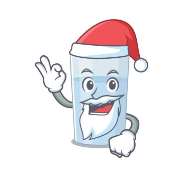 Bir bardak su Noel Baba 'nın sevimli, okey parmağı olan çizgi film karakteri. Vektör illüstrasyonu