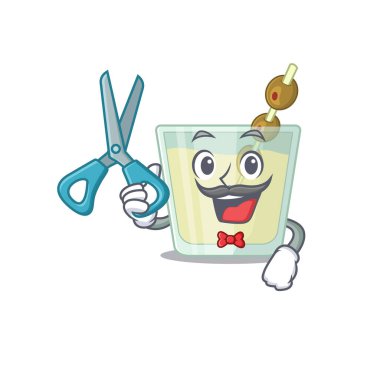 Yetenekli berber olarak Martini kokteyli çizgi film karakteri tasarımı