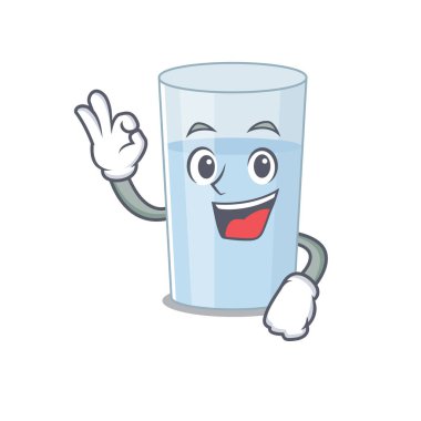 Bir bardak su maskotu tasarımı iyi bir jest parmağı gösteriyor. Vektör illüstrasyonu