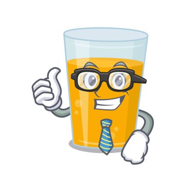 Gözlüklü ve kravatlı bir iş adamı portakal suyu bardağı çizimi. Vektör illüstrasyonu