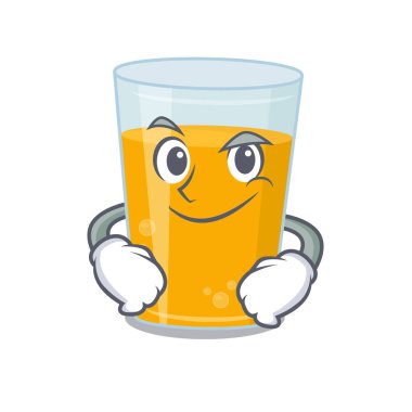 Kendine güveni olan bir bardak portakal suyunun şirin, küstah karikatür tasarımı. Vektör illüstrasyonu