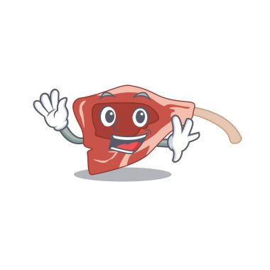 Gülümseyen ve el sallayan sevimli bir kuzu pirzolası tasarımı. Vektör illüstrasyonu