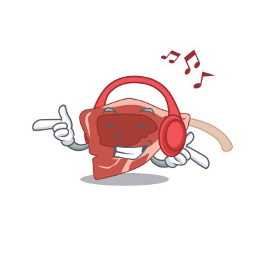 Lamb chop çizgi film tasarımı konsepti kulaklıkla müzik dinliyor. Vektör illüstrasyonu