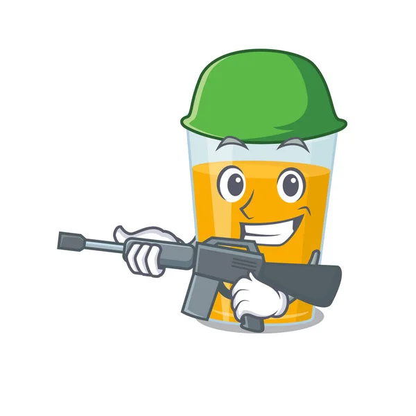 Een Cartoon Foto Van Army Glas Sinaasappelsap Met Machinegeweer Vectorillustratie — Stockvector