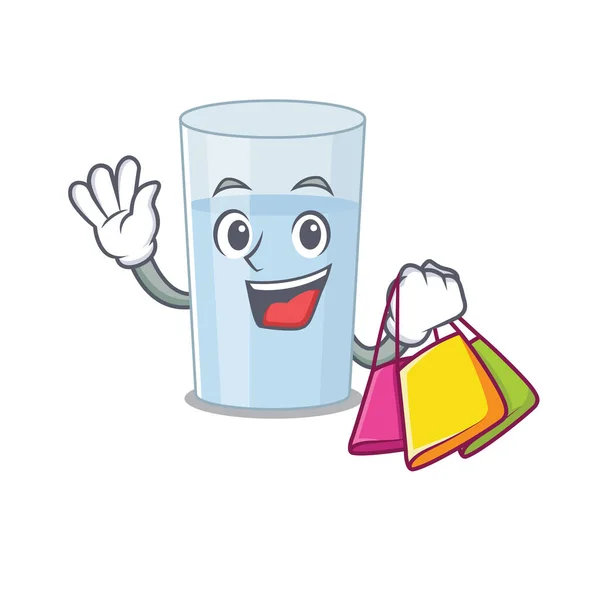 Wohlhabende Glas Wasser Cartoon Figur Mit Einkaufstüten Vektorillustration — Stockvektor
