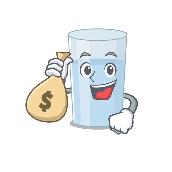 Crazy Rich Glass Water Mascot Design Having Money Bags Vector — Stock Vector