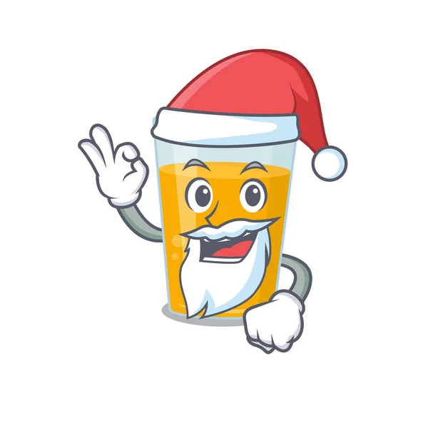 Cartoon Figur Von Glas Orangensaft Weihnachtsmann Mit Niedlichen Finger Vektorillustration — Stockvektor