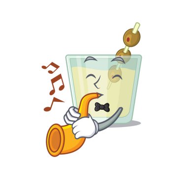 Çizgi film tasarımında martini kokteyli müzisyeni trompet çalıyor.