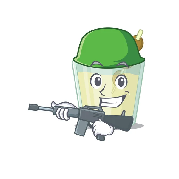 Een cartoon schilderstuk van Army martini cocktail holding machine gun — Stockvector