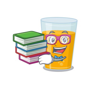 Bir bardak portakal suyu maskotu tasarımı alanında çalışkan bir öğrenci birçok kitap okudu. Vektör illüstrasyonu