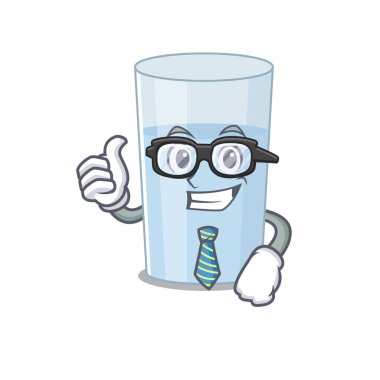 Gözlüklü ve kravatlı bir iş adamının bir bardak su çizimi. Vektör illüstrasyonu