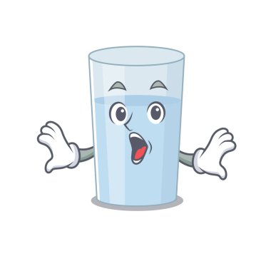 Bir bardak su maskotu tasarımı sürpriz bir jest içeriyor. Vektör illüstrasyonu