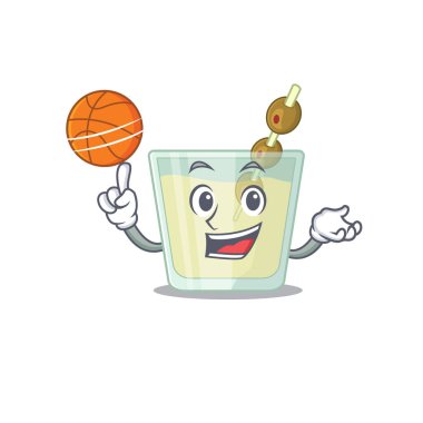 Basketbolla martini kokteylinin spor çizgi film maskotu tasarımı