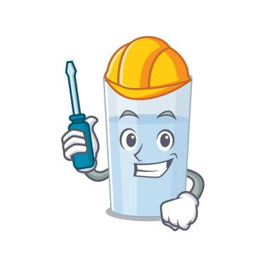 Bir bardak su karikatür tasarımı otomotiv olarak işe yaradı. Vektör illüstrasyonu