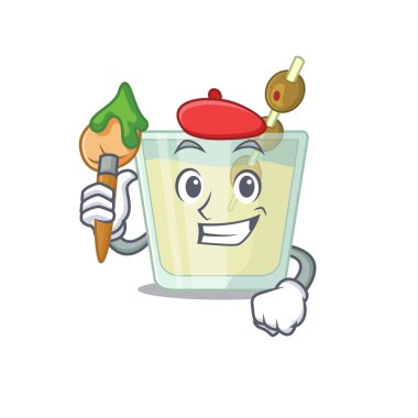 Artistik bir martini kokteyli sanatçısı fırça kullanarak maskot tasarımı