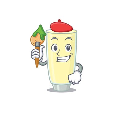 Sanatsal çığlık atan orgazm kokteyli sanatçısı maskot tasarımı fırça kullanıyor.