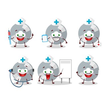 Kompakt disk çizgi film karakterli doktor mesleği simgesi