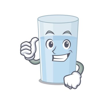 Bir bardak su karikatürü karakteri tasarımı tamam parmağı gösteriyor. Vektör illüstrasyonu
