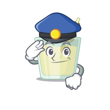 Polis memuru, mavi şapkalı bir martini kokteyli çiziyor.