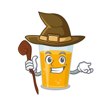 Bir bardak portakal suyu komik ama sinsi bir cadı çizgi film karakteri tasarımı. Vektör illüstrasyonu