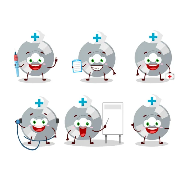 Doctor profession emoticon with compact disk cartoon character — Stock Vector