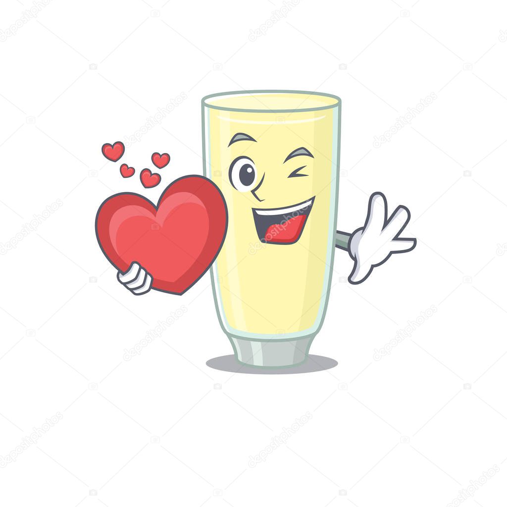 A sweet screaming orgasm cocktail cartoon character style holding a big heart