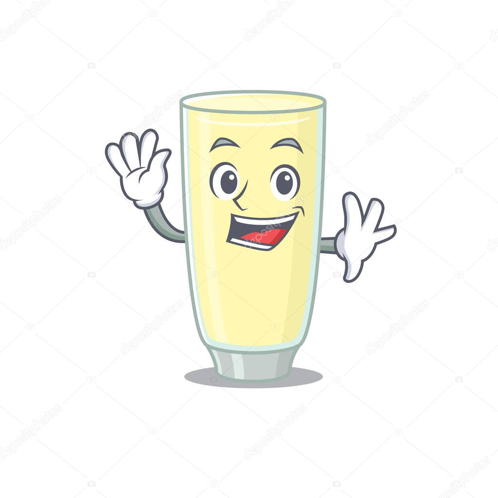 A charming screaming orgasm cocktail mascot design style smiling and waving hand