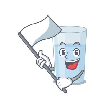 Beyaz bayrağı olan kahraman bir bardak su maskotu tasarımı. Vektör illüstrasyonu