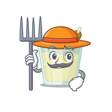Martini kokteyli maskot tasarımı. Şapka takan bir çiftçi olarak çalışıyor.
