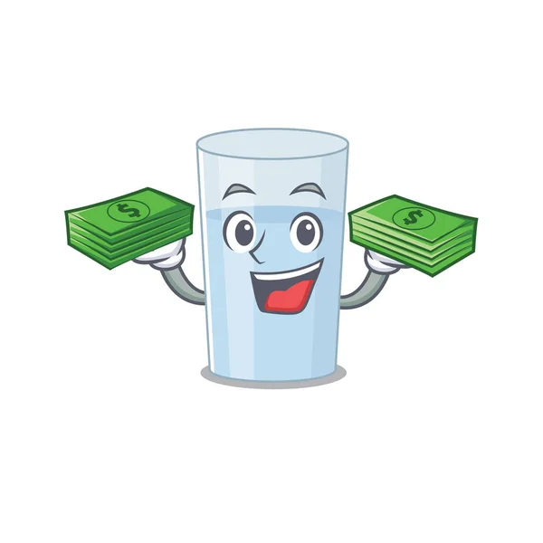 Copo Rico Água Personagem Desenho Animado Com Muito Dinheiro Ilustração —  Vetores de Stock