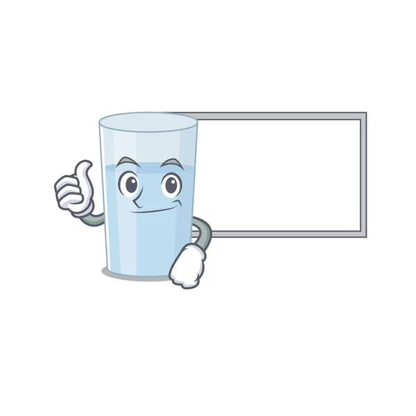 親指を上げて水の漫画のデザインのガラスは白いボードを持って来ます ベクターイラスト — ストックベクタ