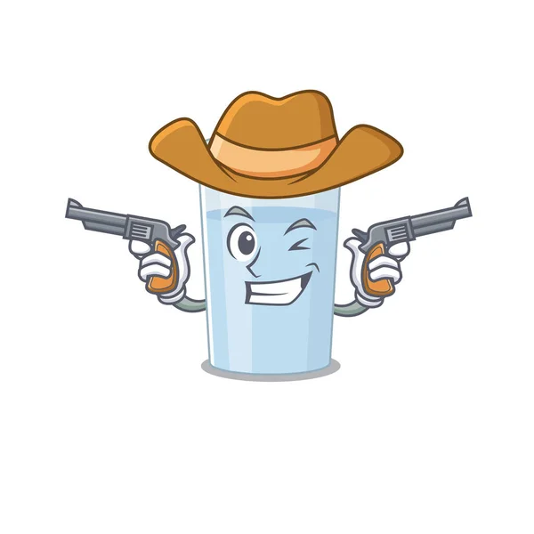 Personagem Desenho Animado Cowboy Vidro Água Com Armas Ilustração Vetorial —  Vetores de Stock