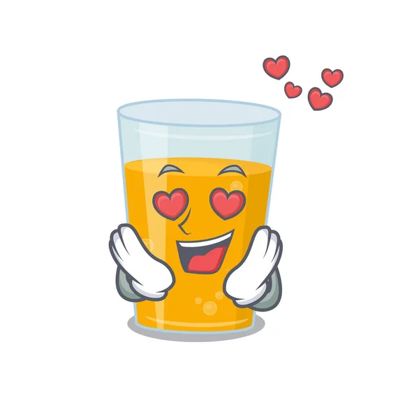 Romantico Bicchiere Succo Arancia Personaggio Dei Cartoni Animati Innamoramento Occhi — Vettoriale Stock