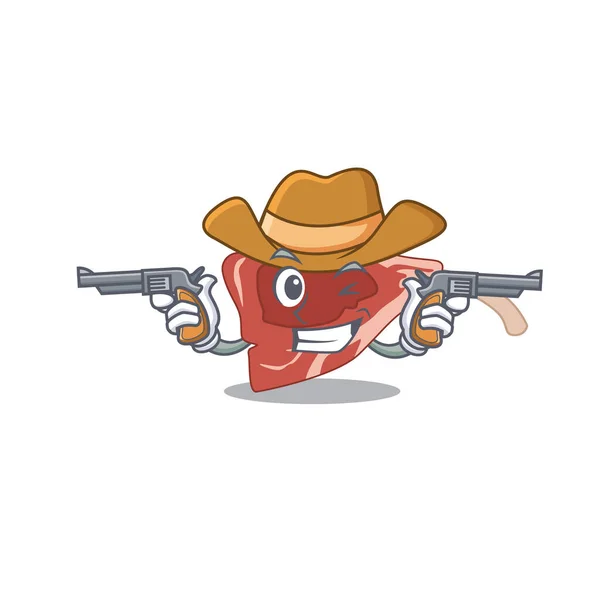 Personaje Dibujos Animados Vaquero Chuleta Cordero Con Armas Ilustración Vectorial — Vector de stock