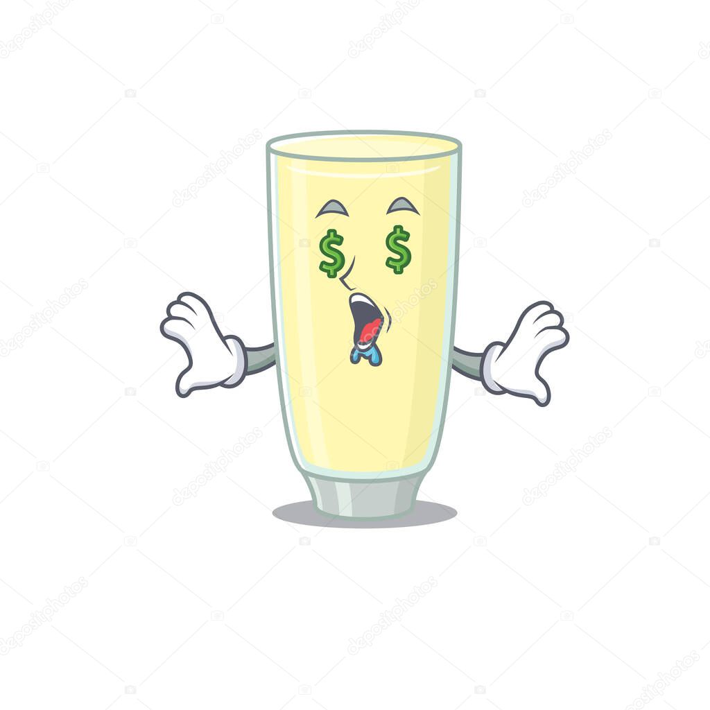 wealthy cartoon character concept of screaming orgasm cocktail with money eyes