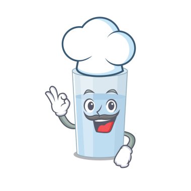 Şef şapkası takan yetenekli bir bardak su şefi çizgi filmi çizimi. Vektör illüstrasyonu