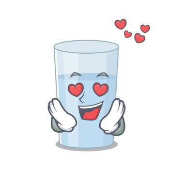 Romantik bir bardak su karikatürü karakteri aşık olur. Vektör illüstrasyonu