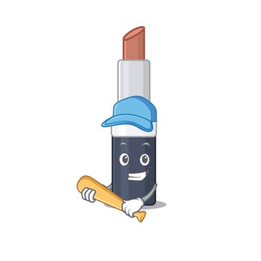 Beyzbol oynayan çekici kahverengi ruj karikatürü karakteri