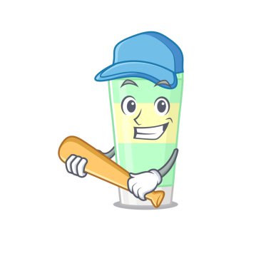 Beyzbol oynayan çekici köpük temizleyici karikatür karakteri
