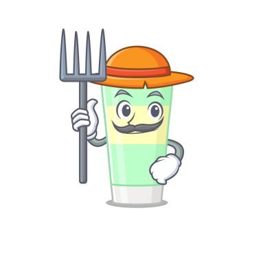 Köpük temizleme maskotu tasarımı şapka takan bir çiftçi olarak çalışıyor.