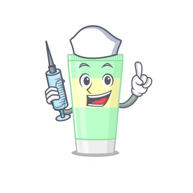 Mütevazı hemşire maskot tasarımını şırıngayla temizliyorum.