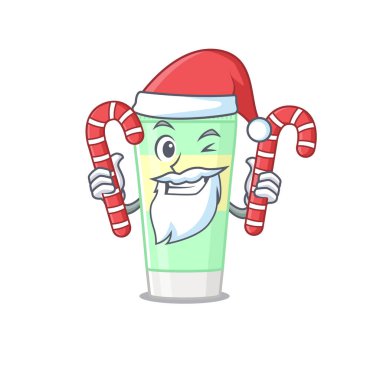 Noel Baba çizgi film karakteri ve Noel şekeri giymiş dostane bir temizlik köpüğü.