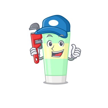 köpüğü temizleme araçlı bir tesisatçı olarak karikatür karakter tasarımı