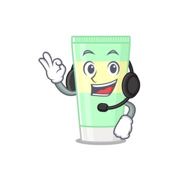 Kulaklık takan göz kamaştırıcı köpük maskotu konsepti.