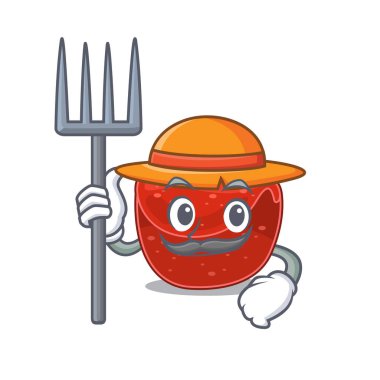 Köfte maskot tasarımı şapka takan bir çiftçi olarak çalışıyor. Vektör illüstrasyonu