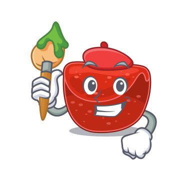 Fırça kullanarak sanatsal bir rulo köfte sanatçısı maskot tasarımı boyası. Vektör illüstrasyonu